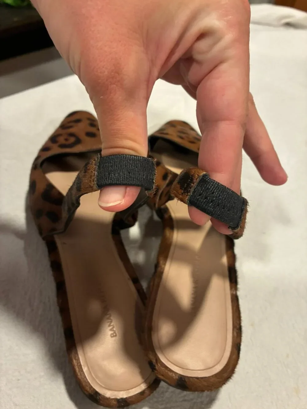 Banana Republic Leopard Calf Hair Slingback Flats Square Toe Animal Print Shoes - Picture 5 of 5